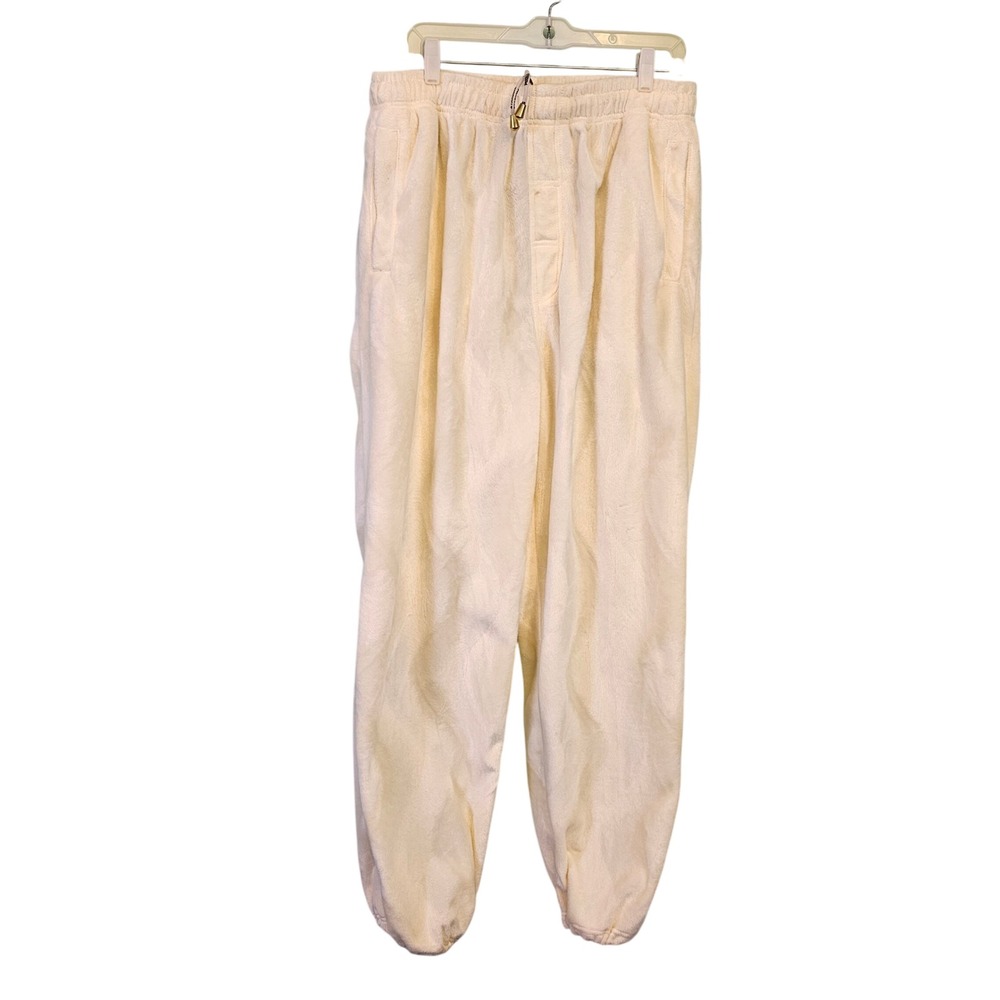 Stardom Collection Mens Plush Fleece Jogger Pants Ivory 2XL Cozy Lounge Casual